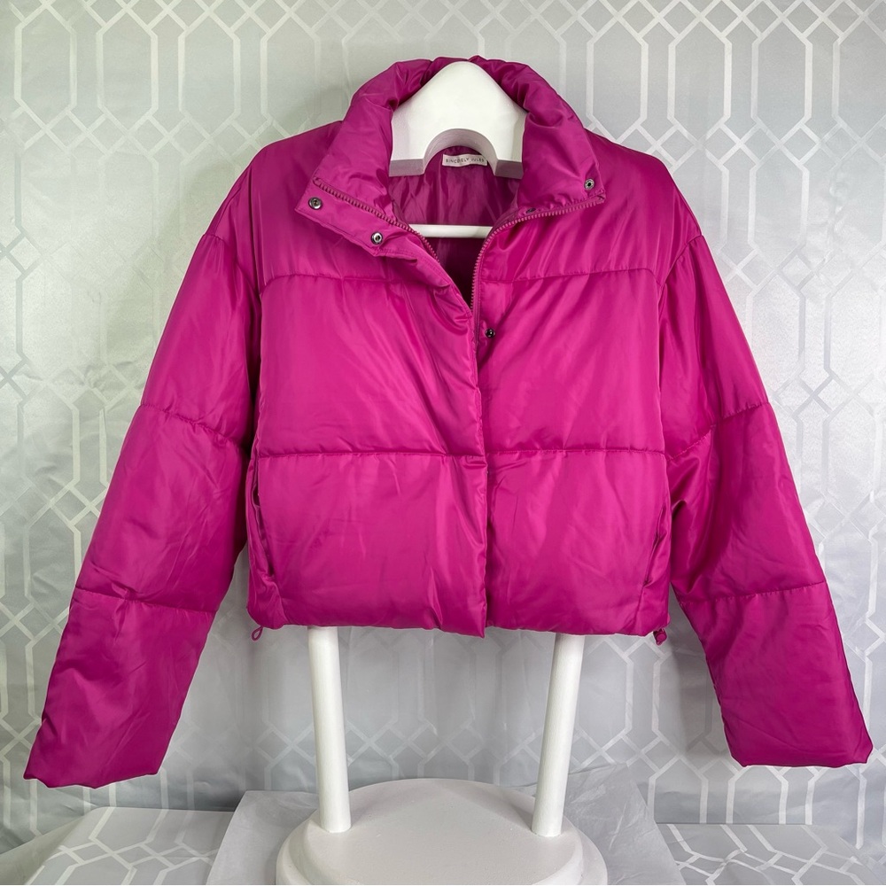 Sincerely Jules Cropped Magenta Berry Puffer Jacket Size L